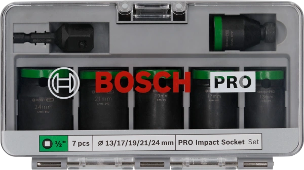 PRO Impact Socket Set, with Adapter, 1/2, Standard, 7 pcs