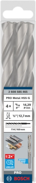 PRO Metal HSS-G Twist Drill Bit Standard Length  1.10 14 36 - 10 Pcs