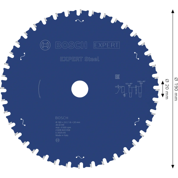 EXPERT Steel Circular Saw Blade, 190 x 2/1.6 x 20 mm, T40 image 1
